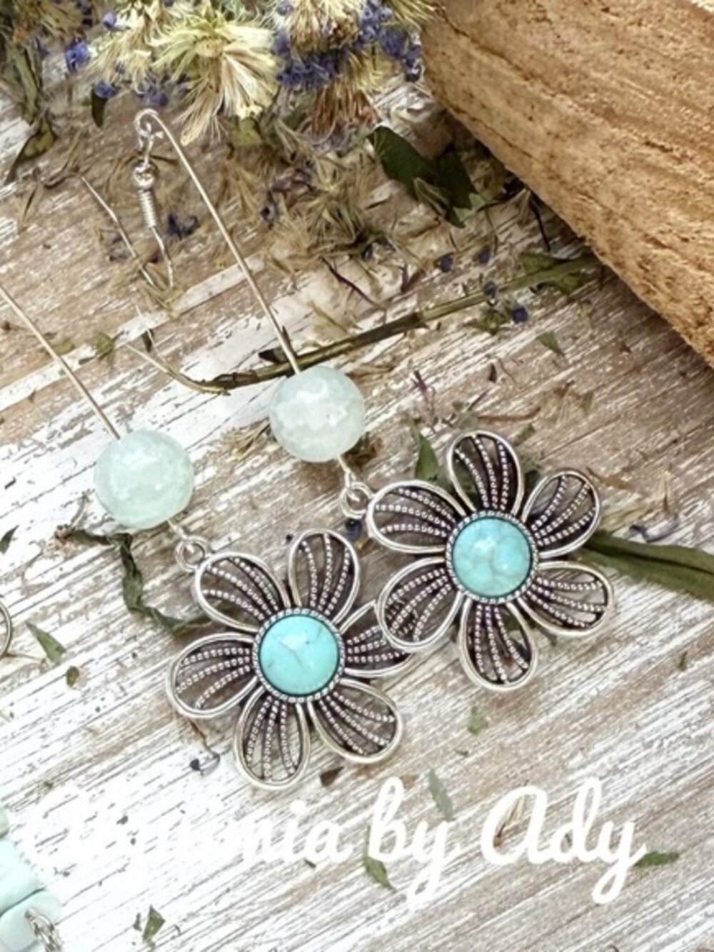 Blue Quartz and Turquoise silver Monumental Daisy LONG earrings